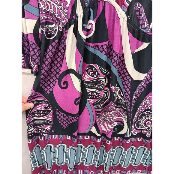 Bisou Bisou Dress Women's SZ 6 Stretch V-Neck High Waist Puff Sleeves Paisley EC - Picture 9 of 16